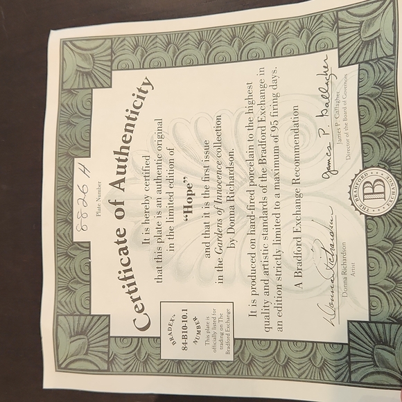 Bradford Exchange "HOPE" 1st in series Garden of Innocence coll.  #8826H - Picture 9 of 11